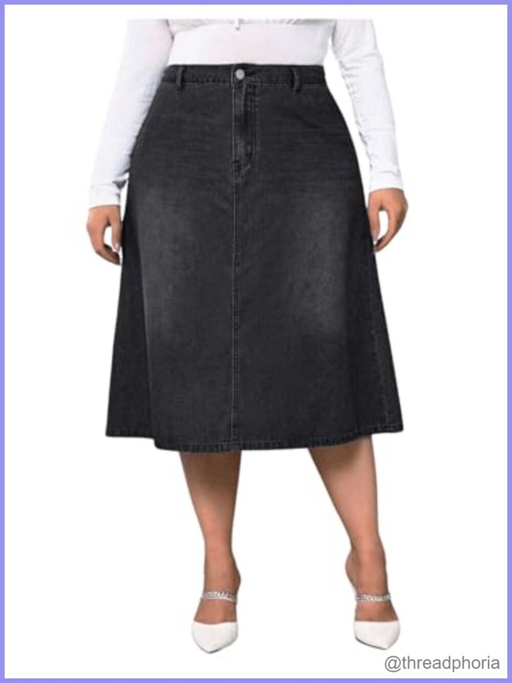 Plus Size High Waisted A-Line Denim Midi Jean Skirt